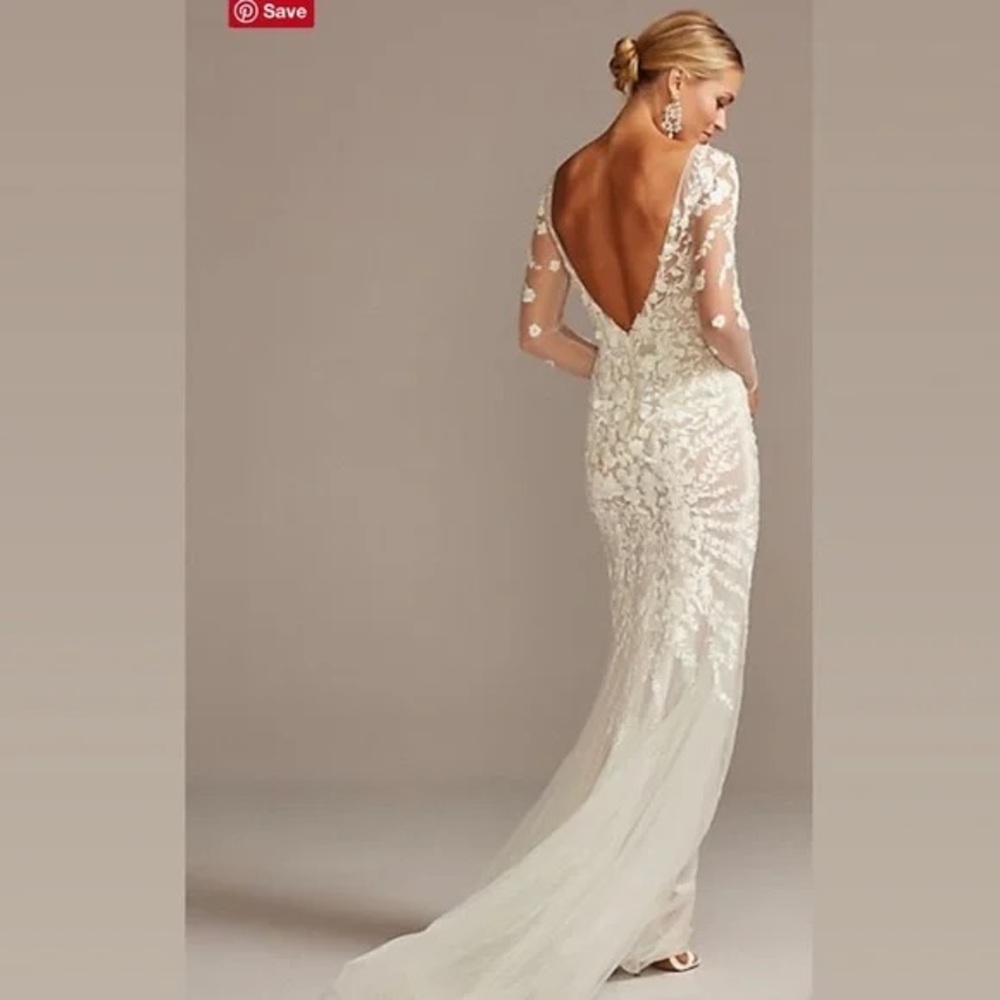 Galina Signature Embroidered Floral Illusion Bodysuit Wedding Dress - Picture 3 of 17